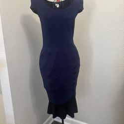 VENUS Blue Ruffled Sheath Midi Dress