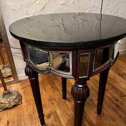 Wood Side Table With Mirror 