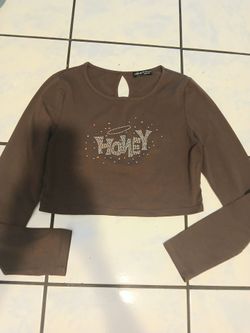 Brown Long Sleeve Crop Top Size Large