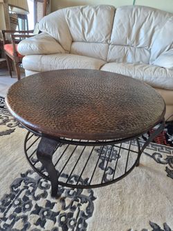 Round Hammered Metal Coffee Table – 35" Diameter