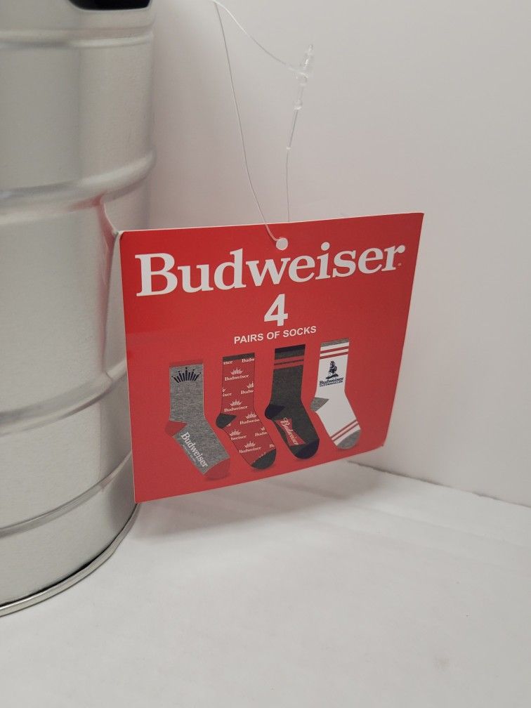 Budwieser Beer SOCKS With Mini Metal Keg/Barrel