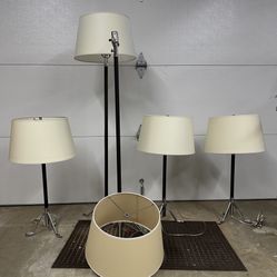 set of three table lamps and two standing lamps