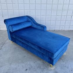 Blue Velvet Chaise Lounge Chair With Storage Ottoman Chair Sofa Corner Couch Sofa Bed