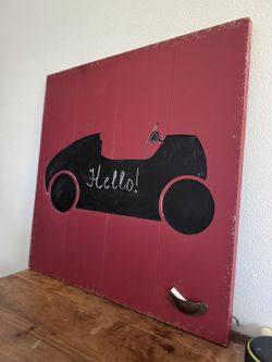 Red Vintage Car Wall Art With Chalkboard 
