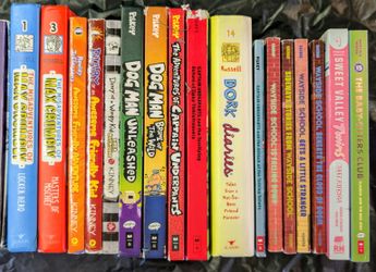 Lot Of 17 Books: Diary Of A Wimpy Kid, Max Crumbly, Dog Man, Dork Diaries, Wayside Kid