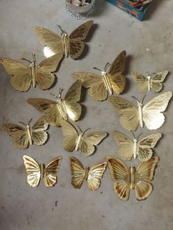 Vintage brass home interior wall art butterfly figurines
