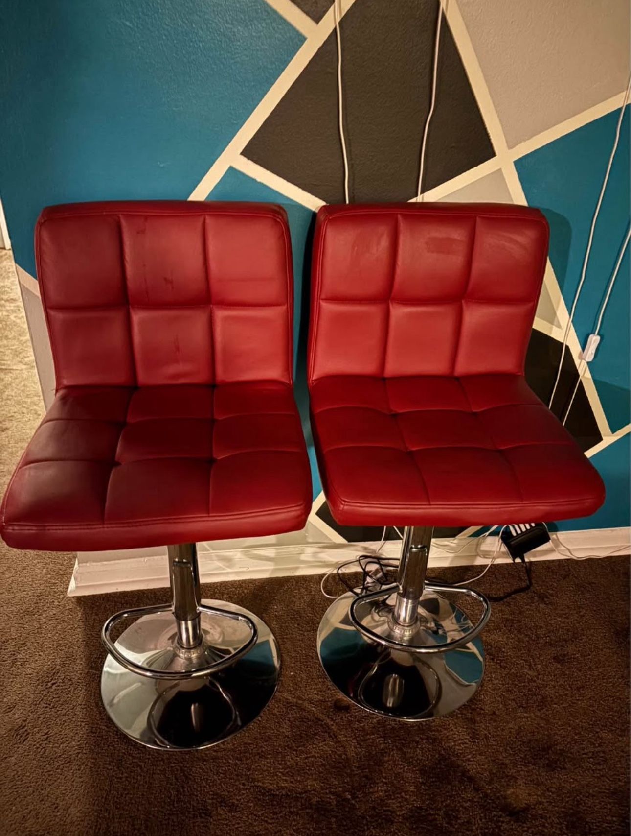 Two Red Bar Stool Chairs