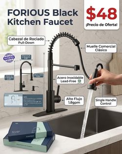 FORIOUS Black Kitchen Sink Faucet, Pull Down Sprayer,