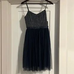 BHLDN Needle & Thread dusty navy blue formal dress