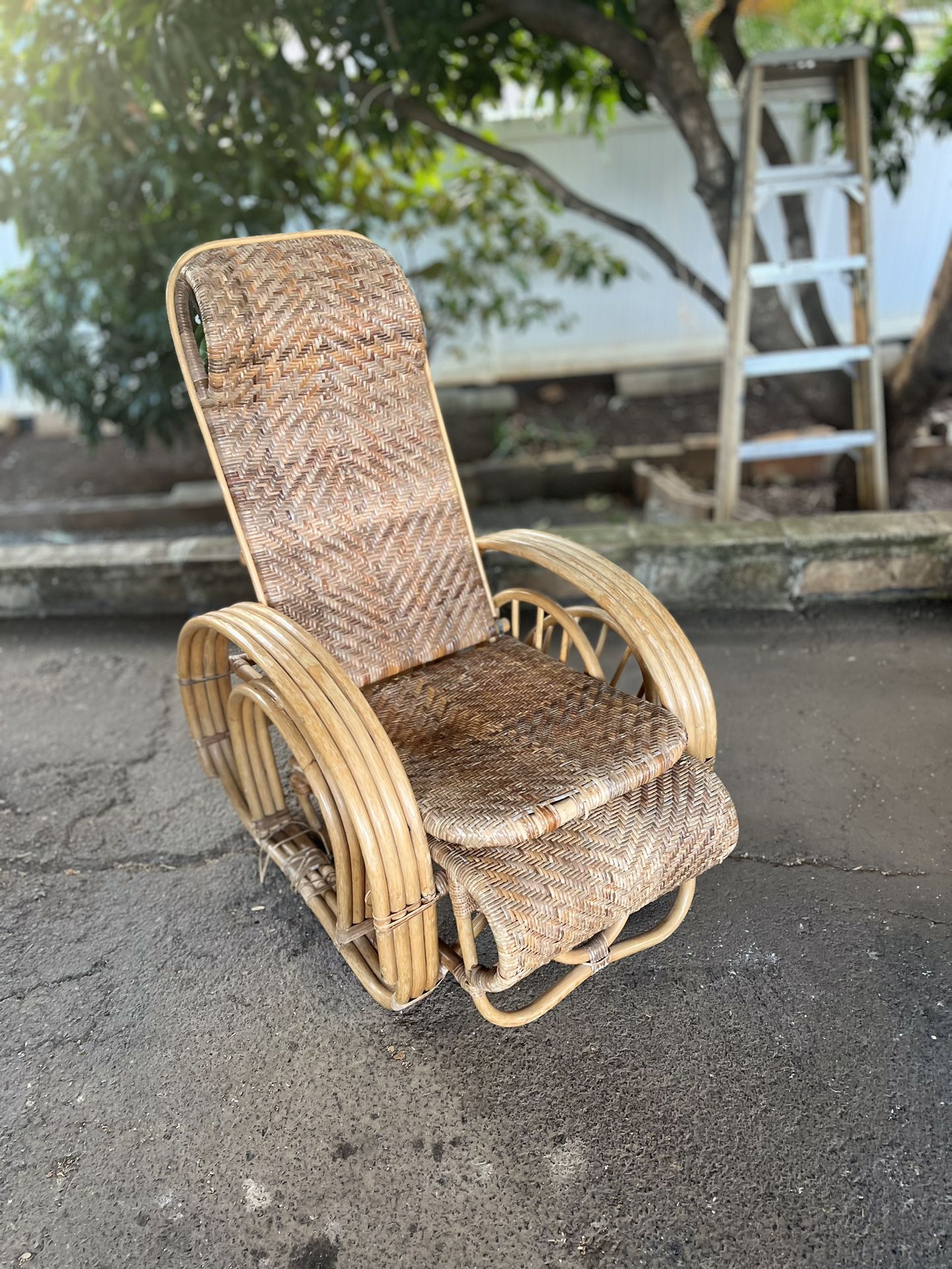 Cool Vintage Bamboo Rattan Boho Chair Lounger W/extender