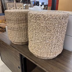Pair Of Gorgeous Seagrass Woven Pottery Barn Side Tables  -19” - Retail: $1150