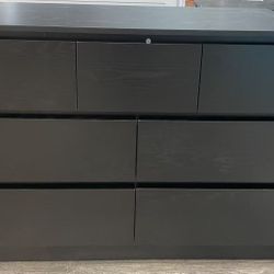 😀BLACK Modern 7 Drawers Dresser for Bedroom, 47" Wide Wood Dressers & Chests of Drawers w/Curved Profile Design, Mid Century Modern Dresser