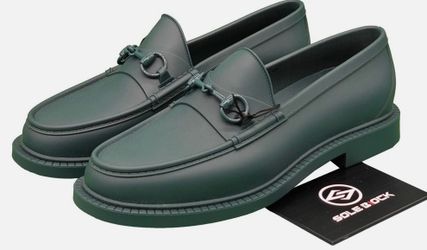 Gucci Green Rubber Horse-Bit Loafers