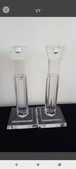 Vintage Waterford "Metropolitan" Design, Art Deco Style Genuine Lead Crystal Candlestick Holders Signed