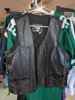 American Rider XL Black Leather Motorcycle Biker Vest Lace Sides