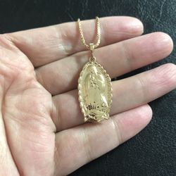 Gold Plated Guadalupe Pendant With Chain 