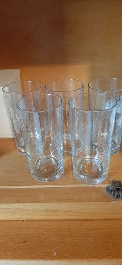 Vintage 5 European etched glass tumblers