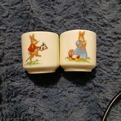 Pair Vintage Bunnykins Royal Doulton 1936 Egg Cups