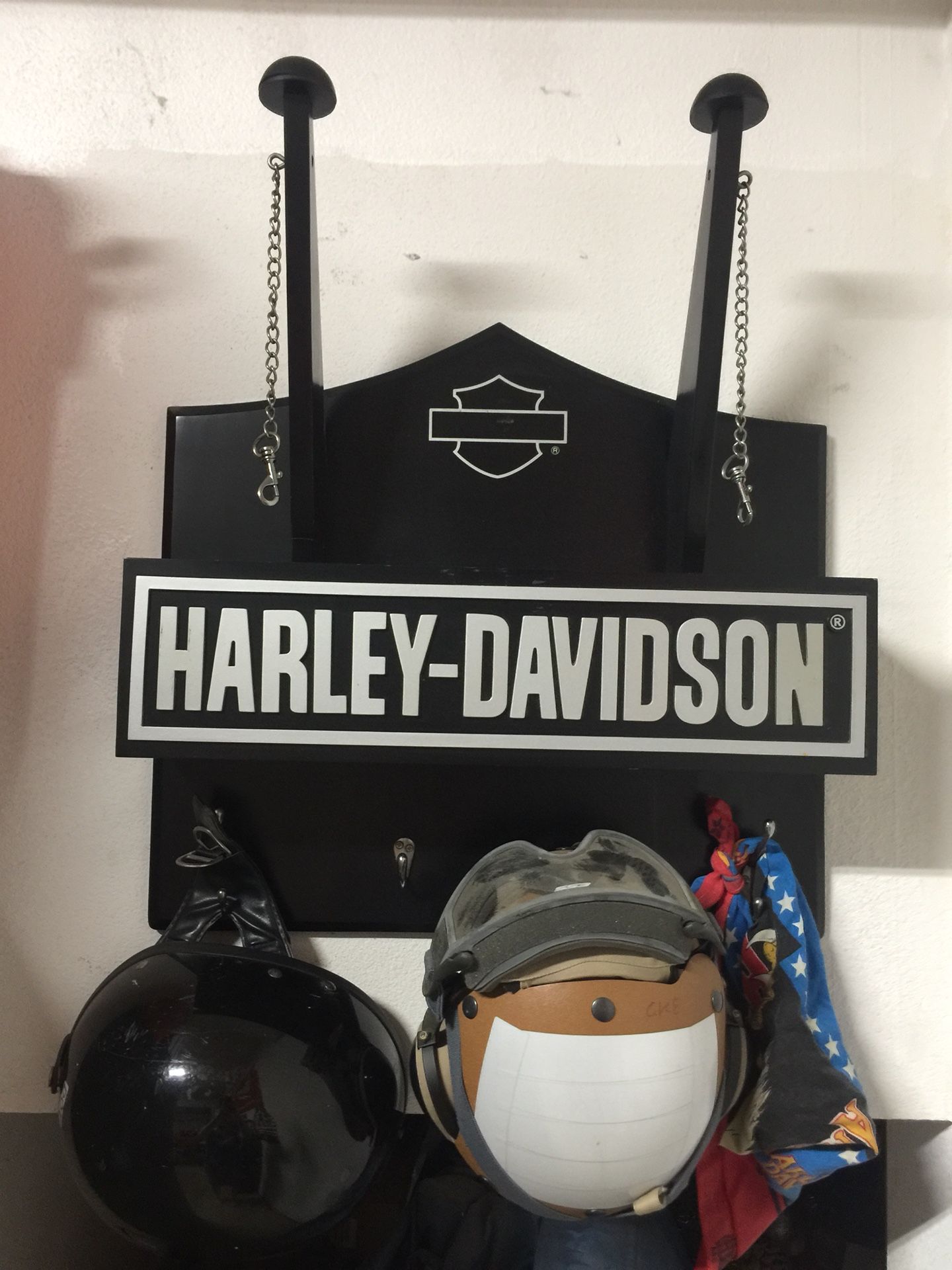 Harley Davidson helmet and jacket hanger with storage