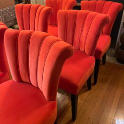 Set of 6 Safavieh Orange Velvet Dining Chairs – Art Deco Style