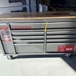 New Husky 61 in. W x 24 in. D Standard Duty 10-Drawer Mobile Workbench Tool Chest with Sliding Bin Storage Drawer in Silver