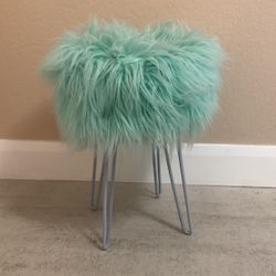 Turquoise Faux Fur Stool