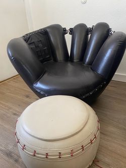 Baseball glove leather chair and baseball ottoman  home decor