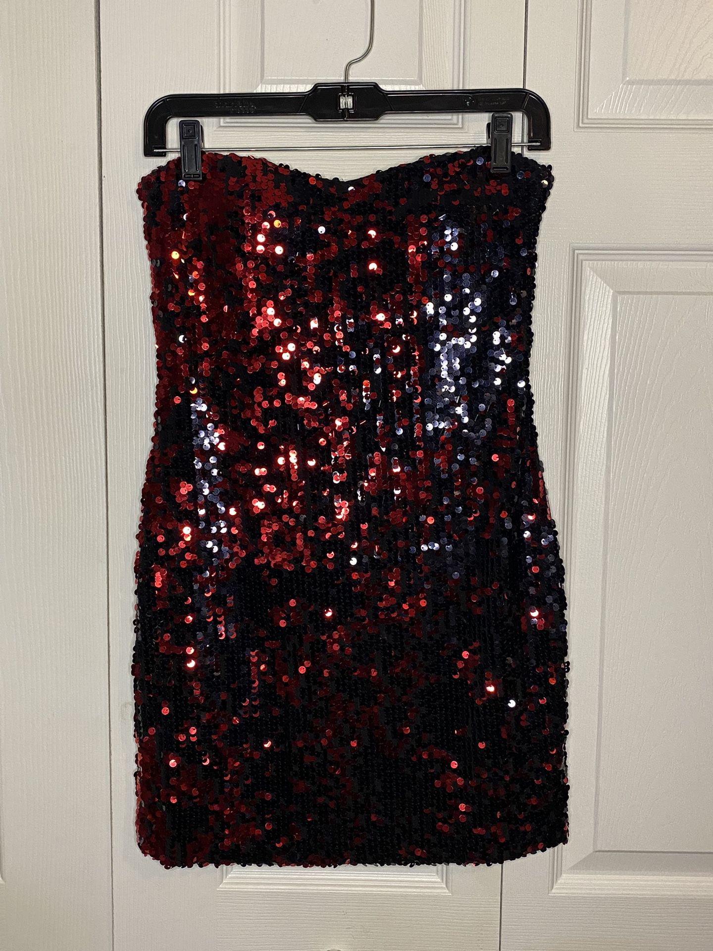 Strapless Black And Red Sequin Dress