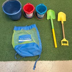 Kids Beach Toy Bundle – Buckets, Shovels, Mesh Bag (Sandbox / Beach Set)