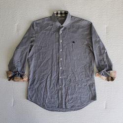 BURBERRY BRIT Men's Button Down Long-Sleeved Logo Flip Cuff Shirt (M) Blue