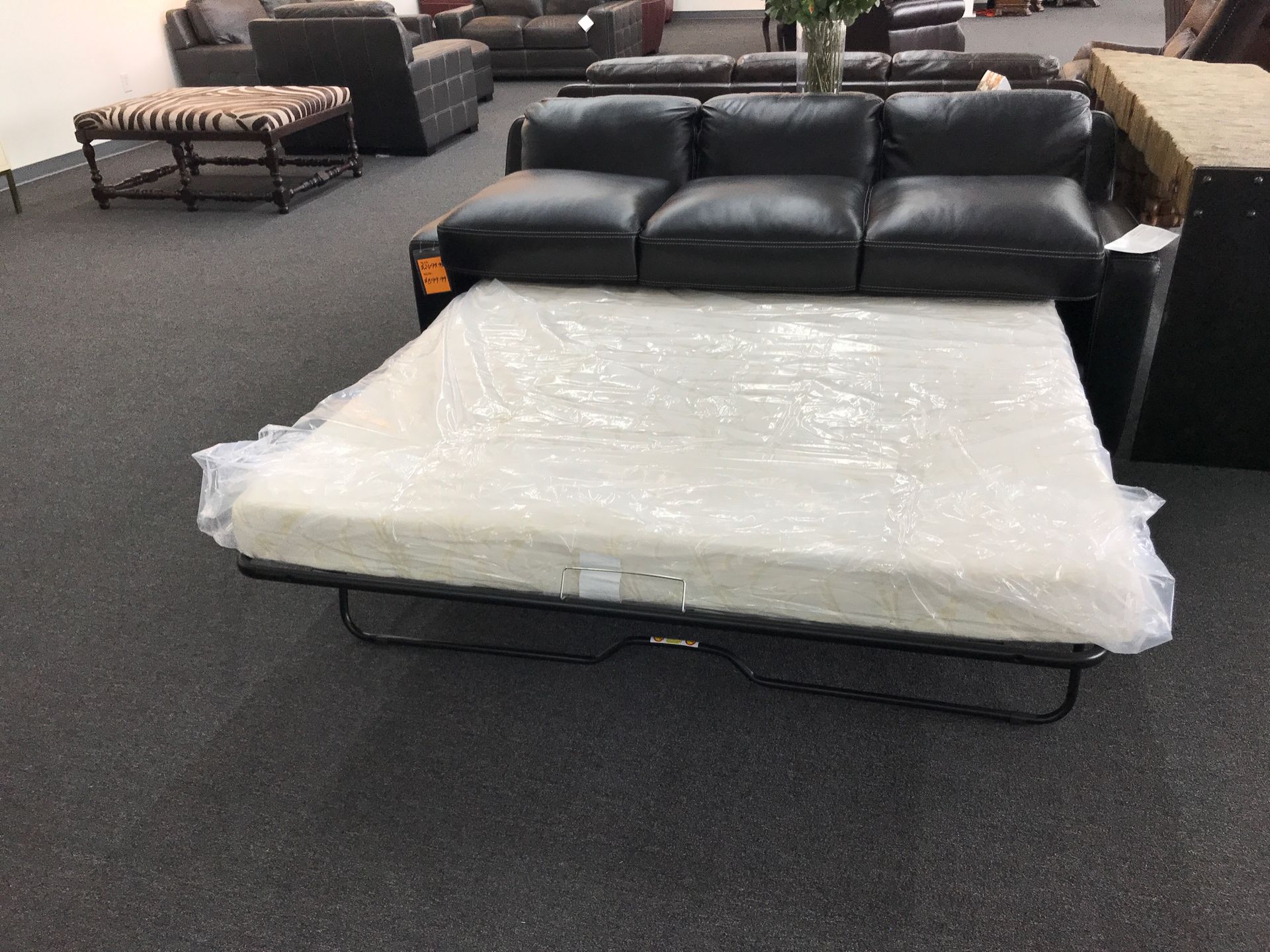 SIMON LI 100 TOP GRAIN LEATHER QUEEN SOFA SLEEPER BLACK for Sale in