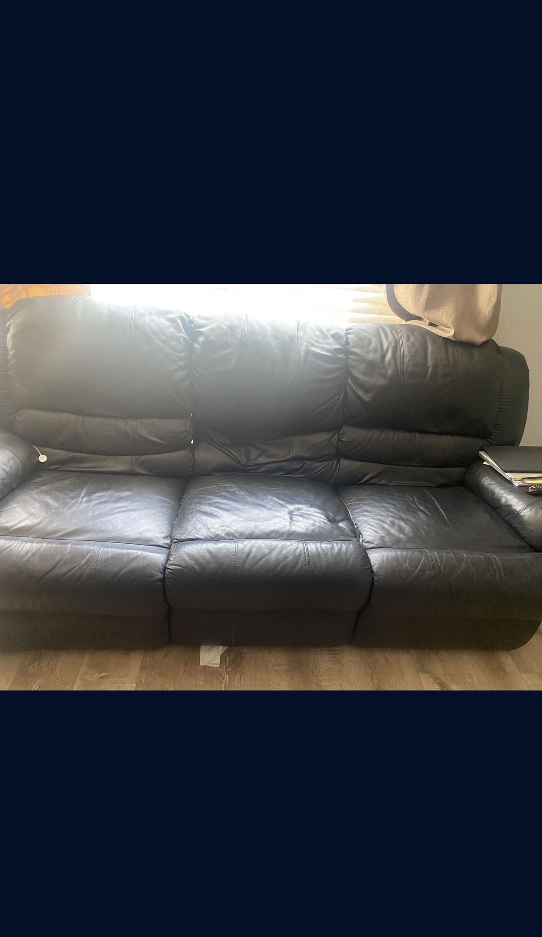 Free Black Real Leather Recliner Sofa 