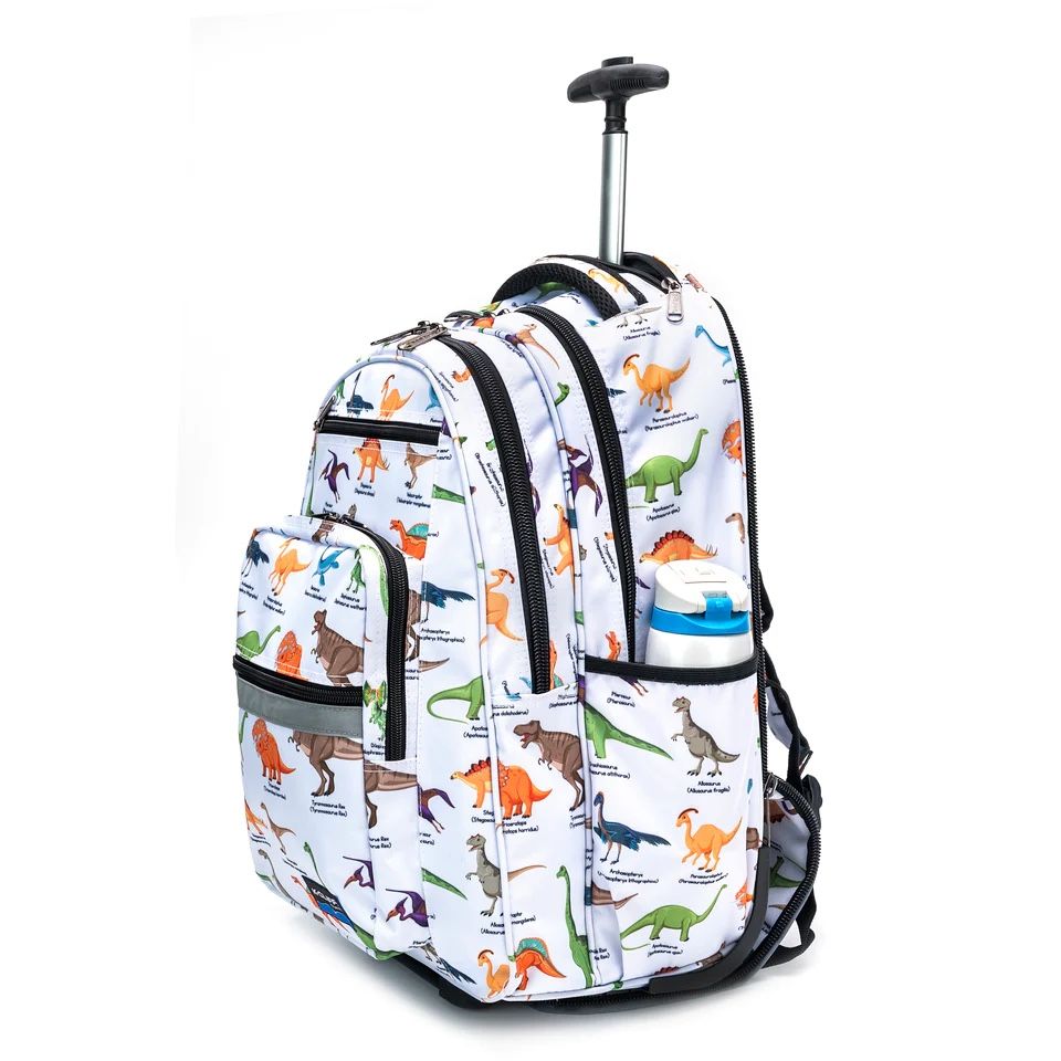 Dinosaur Rolling Backpack Dino Student School Bookbag Single Handle Wheeled Travel Bag