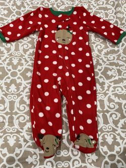 Just One You By Carter’s Brand Christmas Holiday Red Bodysuit With White Polka Dot And Reindeer For Baby Girl Size 9 Months