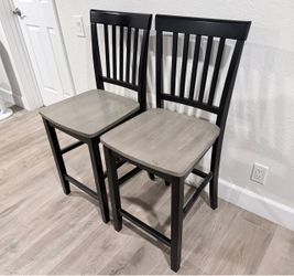 2 Counter Height Solid Wood Chairs (black & weathered gray wash)