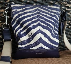 Coach  Zebra Printed Canvas Purple Swingpack Crossbody Swing Bag Purse