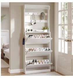 Modern white flip down shoe storage cabinet