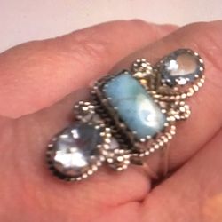 Larimar Blue Topaz 925 Sterling Silver Ring 