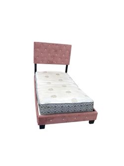 Pink Velvet Twin Bed Frame with Mattress