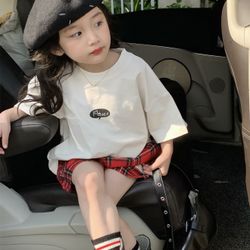 Reject Girls' Graphic T-Shirt Plaid Shorts Outfit Set, Sizes 130