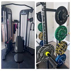 Home Gym - Bumper Plate Weight Set Squat Rack Functional Trainer