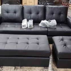 Lyssa Black Bonded Leather Match Sectional Sofa with OTTOMAN 