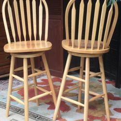 2 SWIVEL Farmhouse Barstool-Chairs, Solid Oak - Seat: 30H x 17x17 / Back:49H 