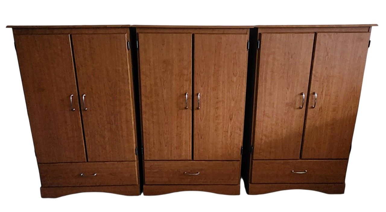 Cherry-Finish Storage Cabinet with Shelves and Drawer