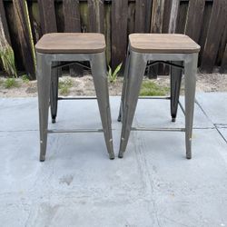 Two Stools Metal And Wood (23”1/2H To Seat) Used Condition $20 Both Firm On Price