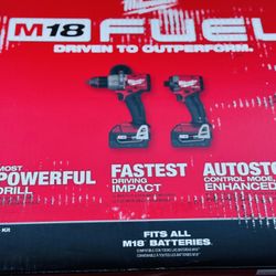 Milwaukee M18 FUEL 18V Lithium-lon Brushless Cordless Hammer Drill and Impact Driver Combo Kit (2-Tool) with 2 5AhBatteries and charger