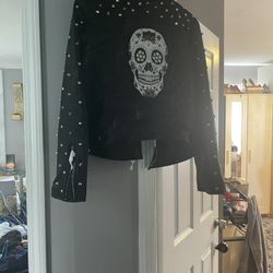 Faux Leather Motorcycle Jacket Skull head 