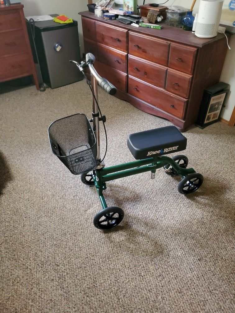 Knee Scooter- Didn't Use.  My House Is Too Small For Turning Around.  Would Be Very Useful For Working Or In a Bigger Area.  