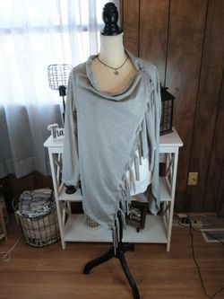 Cowl Neck Fringed Asymmetrical Pullover Top