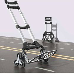 NEW - Heavy Duty 6-Wheel Stair Climbing Cart - 166lb Capacity Folding Hand Truck, All-Terrain Aluminum Trolley w/Adjustable Handle - Perfect for Groce